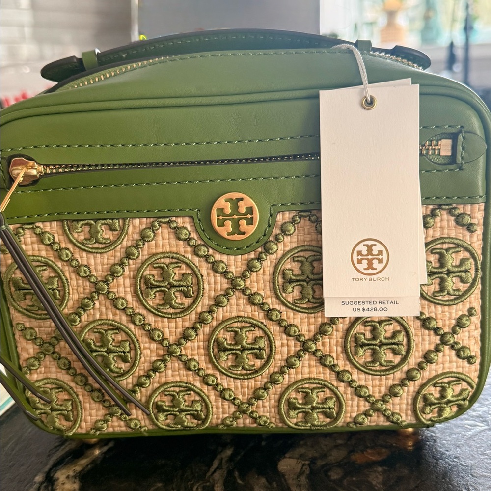 Tory Burch Green Woven Crossbody Bag – Like New – With Strap & Dust Bag